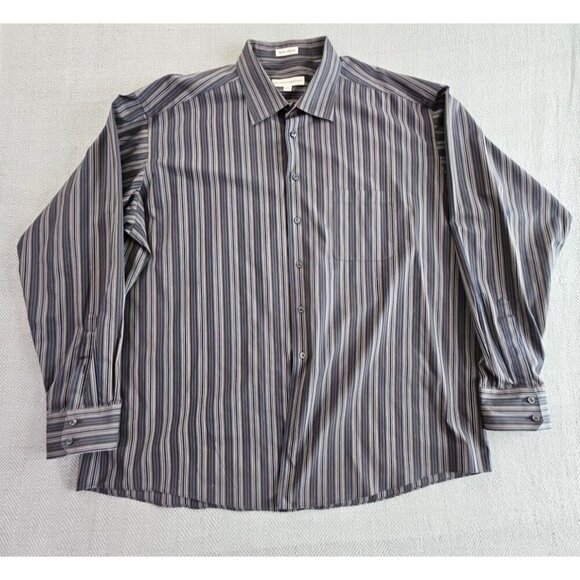 Pronto Uomo Non Iron Shirt Men's 3XLT Brown Stripes EUC Long Sleeve Button Up AN - Picture 1 of 12